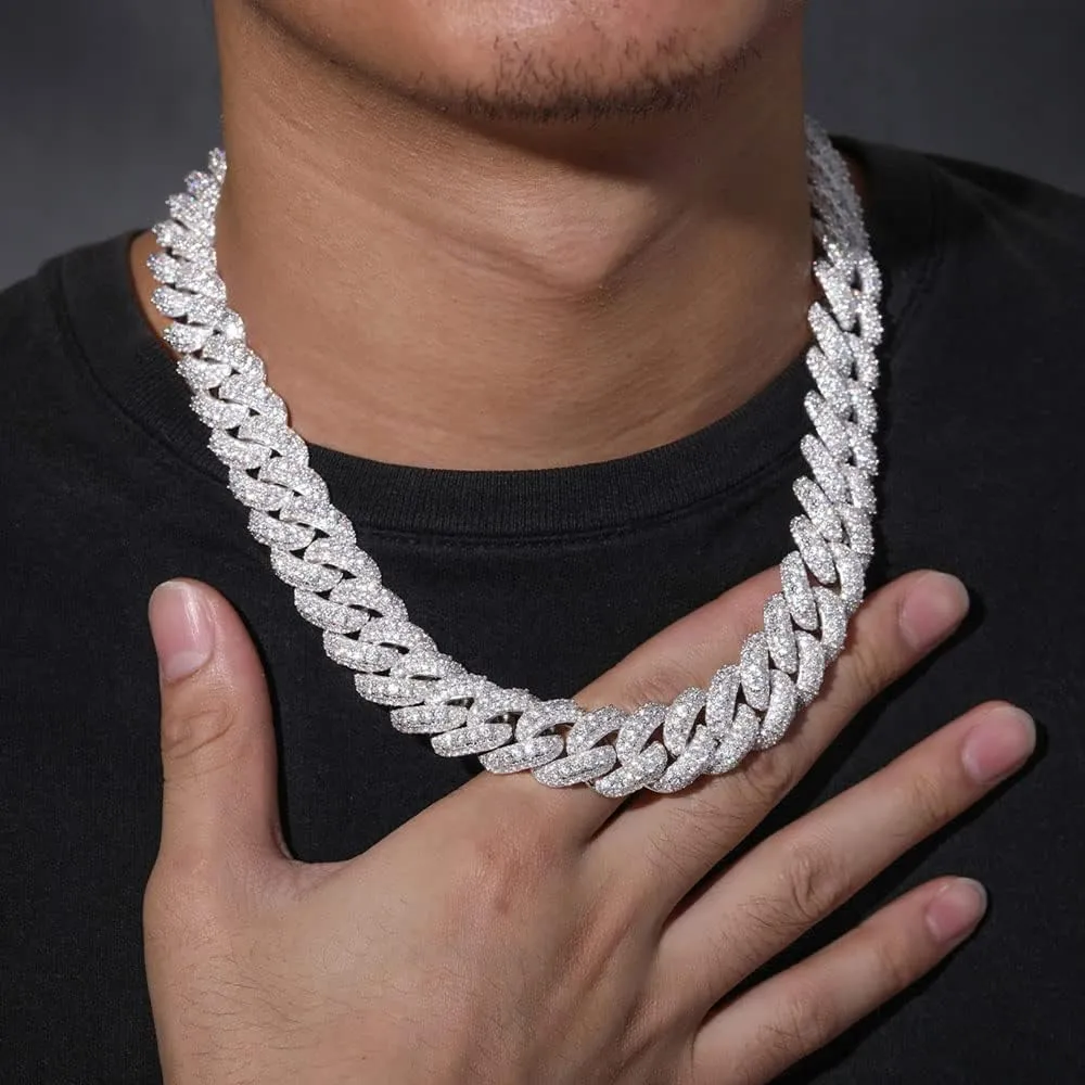 18mm Iced Out Cuban Link Chain 18K White Gold Plated Bling 5A  Cubic Zirconia Diamond Chain Rapper Hip Hop Thick Cuban Link Necklace Luxury Jewelry for Men and Women