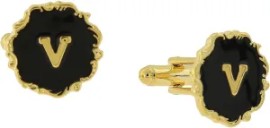 1928 Jewelry Gold Art Nouveau Style Black Enamel Initial Cufflinks For Men, Weddings, Tuxedo, Business, Gift