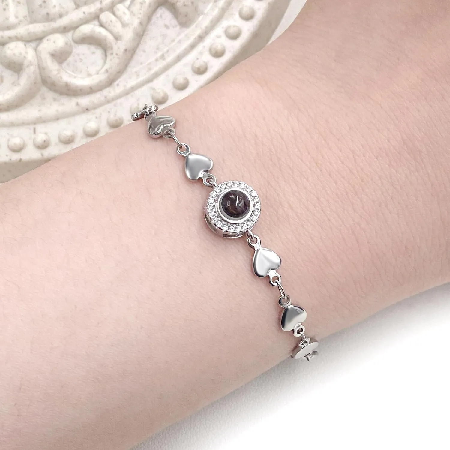 1pc/2pc Platinum/Gold Plated Stainless Steel Heart Link Chain Projection Bracelet 100 Different Language I Love You Bracelet for Mother's Day YA4749