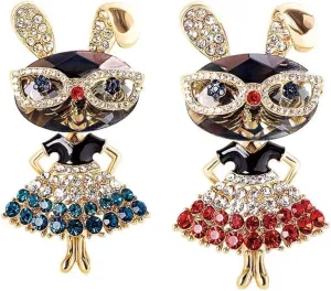 2 Pcs Rhinestone Lady Rabbit Brooch Pin for Women, Girls, Fashion Crystal Bunny Animal Brooches, Lapel Pins, Dainty Cute Jewelry Gift