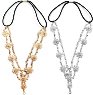 2 Pieces Wedding Headbands Chain Floral Head,DanziX Jewelry Hair Pieces Crystal Pearl Head Chains Headpiece Festival Costume Bridal Hair Accessories(Gold,Sliver)