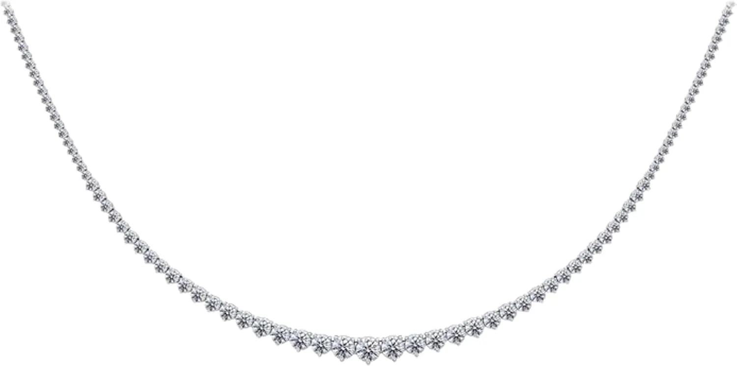 20 Ct Real Round Natural Diamond Graduated Tennis Necklace, 14k Yellow Gold, Rose Gold, White Gold, 16 Inch Length