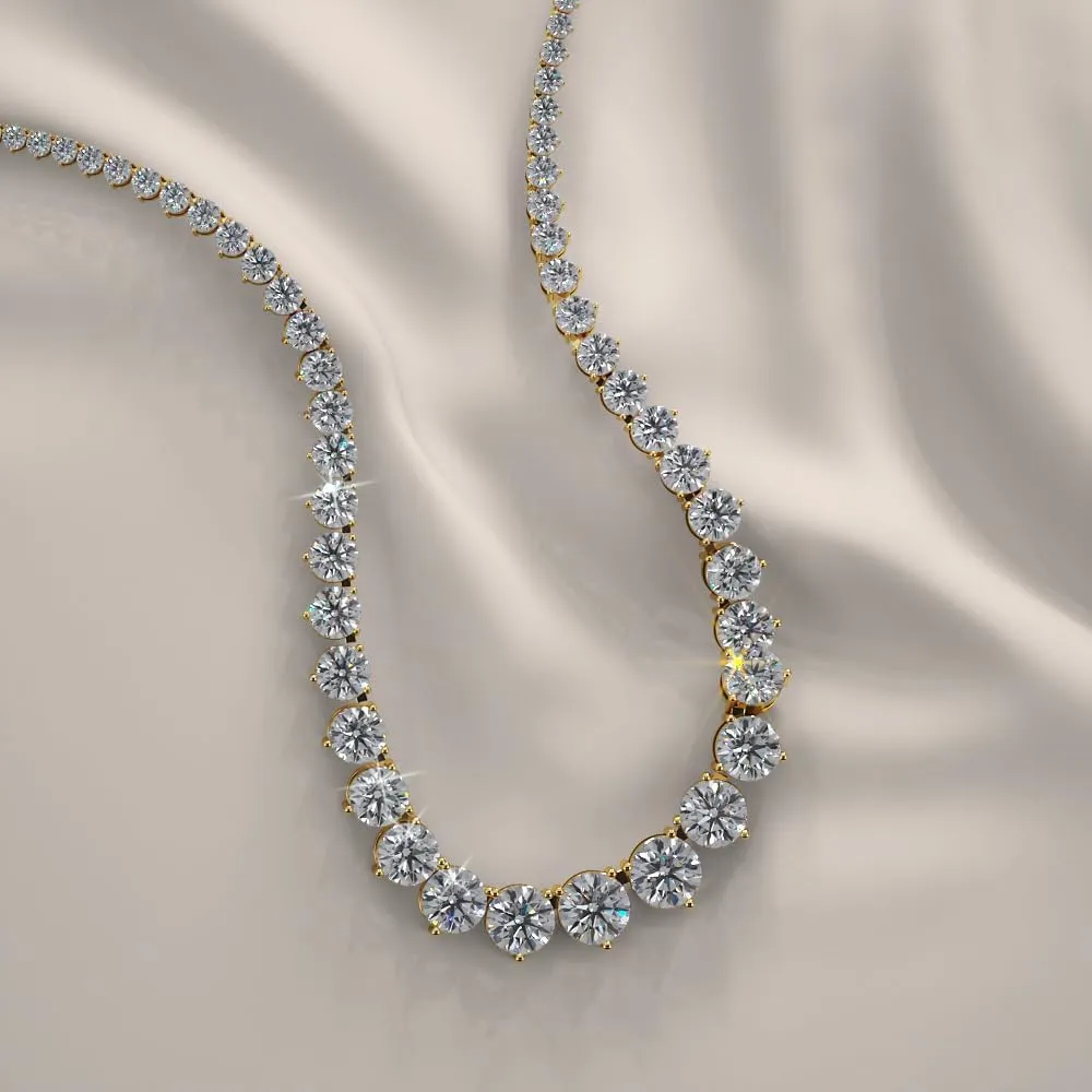 20 Ct Real Round Natural Diamond Graduated Tennis Necklace, 14k Yellow Gold, Rose Gold, White Gold, 16 Inch Length