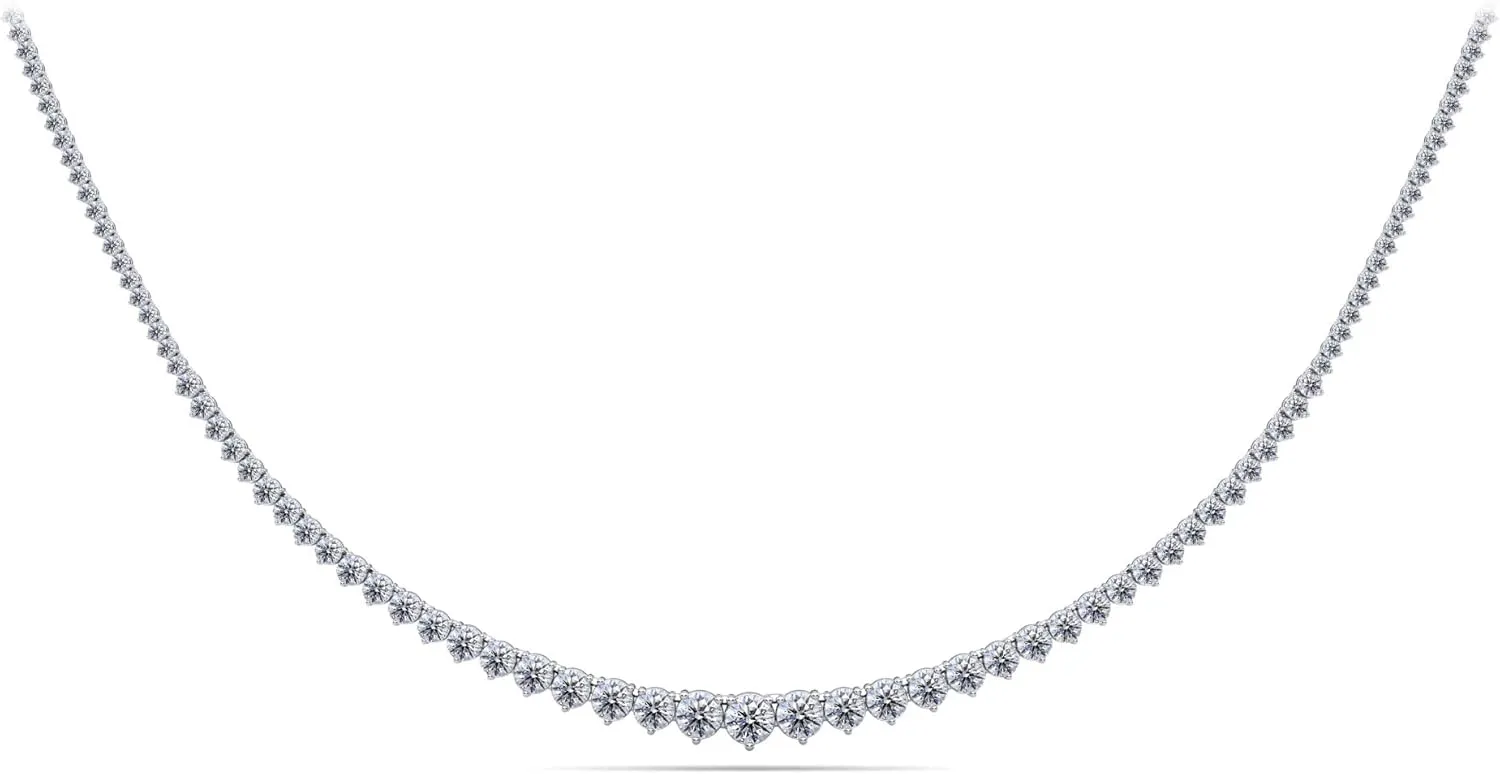 20 Ct Real Round Natural Diamond Graduated Tennis Necklace, 14k Yellow Gold, Rose Gold, White Gold, 16 Inch Length