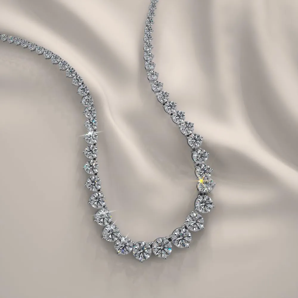 20 Ct Real Round Natural Diamond Graduated Tennis Necklace, 14k Yellow Gold, Rose Gold, White Gold, 16 Inch Length