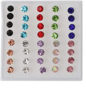 20 Pairs Colorful Faux Rhinestone Plastic Ear Studs Hypoallergenic Earrings Mixed Colors 5mm