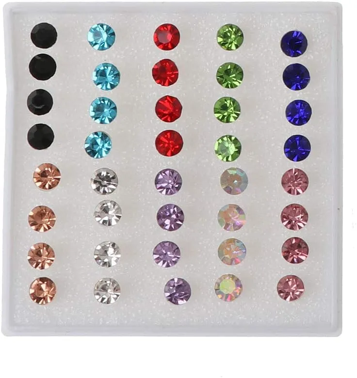 20 Pairs Colorful Faux Rhinestone Plastic Ear Studs Hypoallergenic Earrings Mixed Colors 5mm