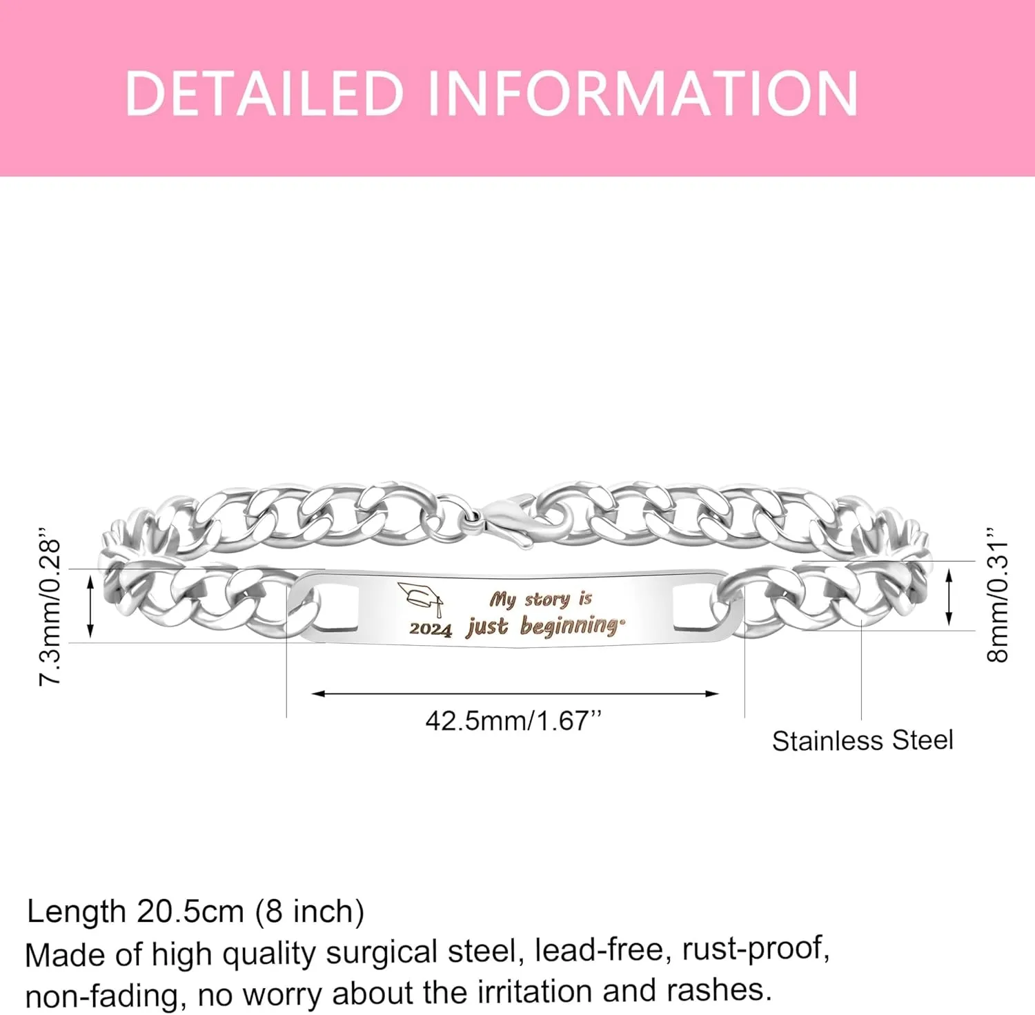 2024 Doctoral Hat Graduation Bracelets 8 Inch Link Chain - Engraved with My Story is Just Beginning to Commemorate Your Growth and Achievements SA5060
