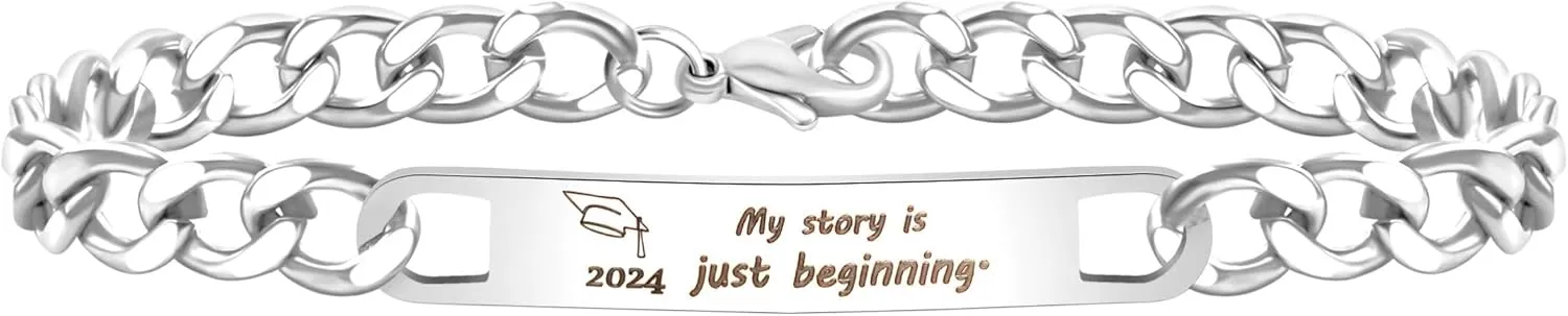 2024 Doctoral Hat Graduation Bracelets 8 Inch Link Chain - Engraved with My Story is Just Beginning to Commemorate Your Growth and Achievements SA5060