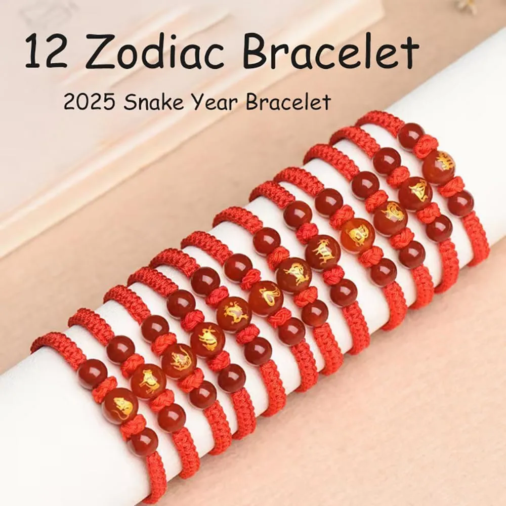 2025 New Year of Snake Bracelets for Women Men, Chinese Zodiac Animal Good Luck Braided Bracelet Red String Lucky Snake Charm Bracelet Adjustable Jewelry Gift