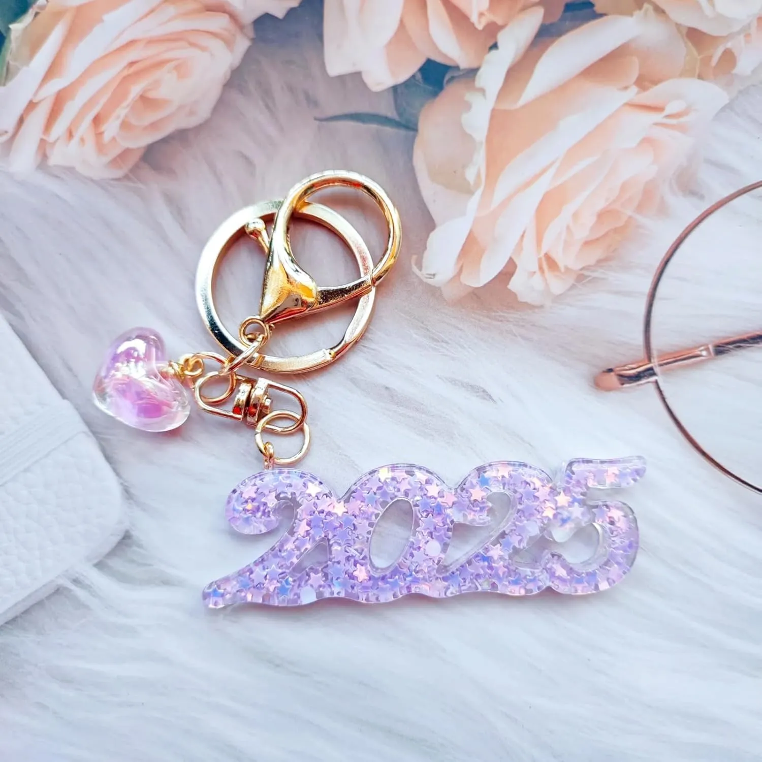 2025 New Years Colorful Keychains with Heart Charms for Women Girls Cute Key Chains for Backpack School Bag