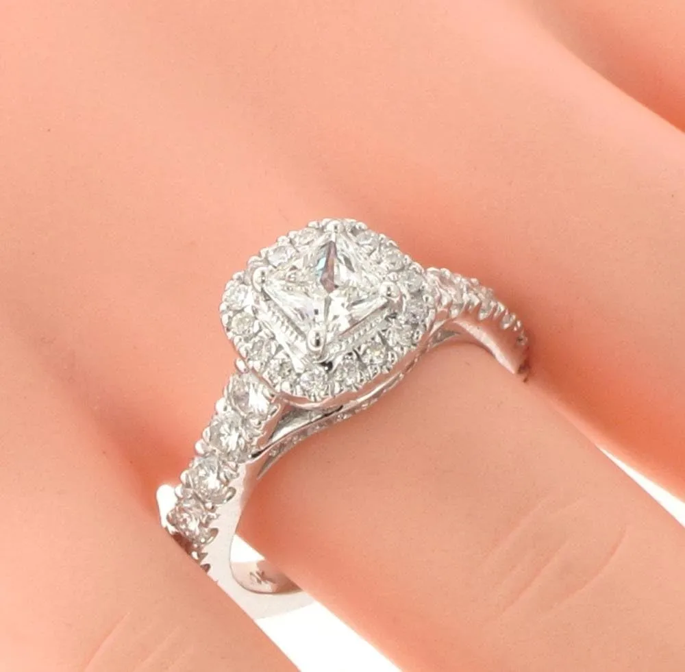 2.07 CT TW GIA Certified Halo Princess Cut Diamond Encrusted Engagement Ring in 14k White Gold