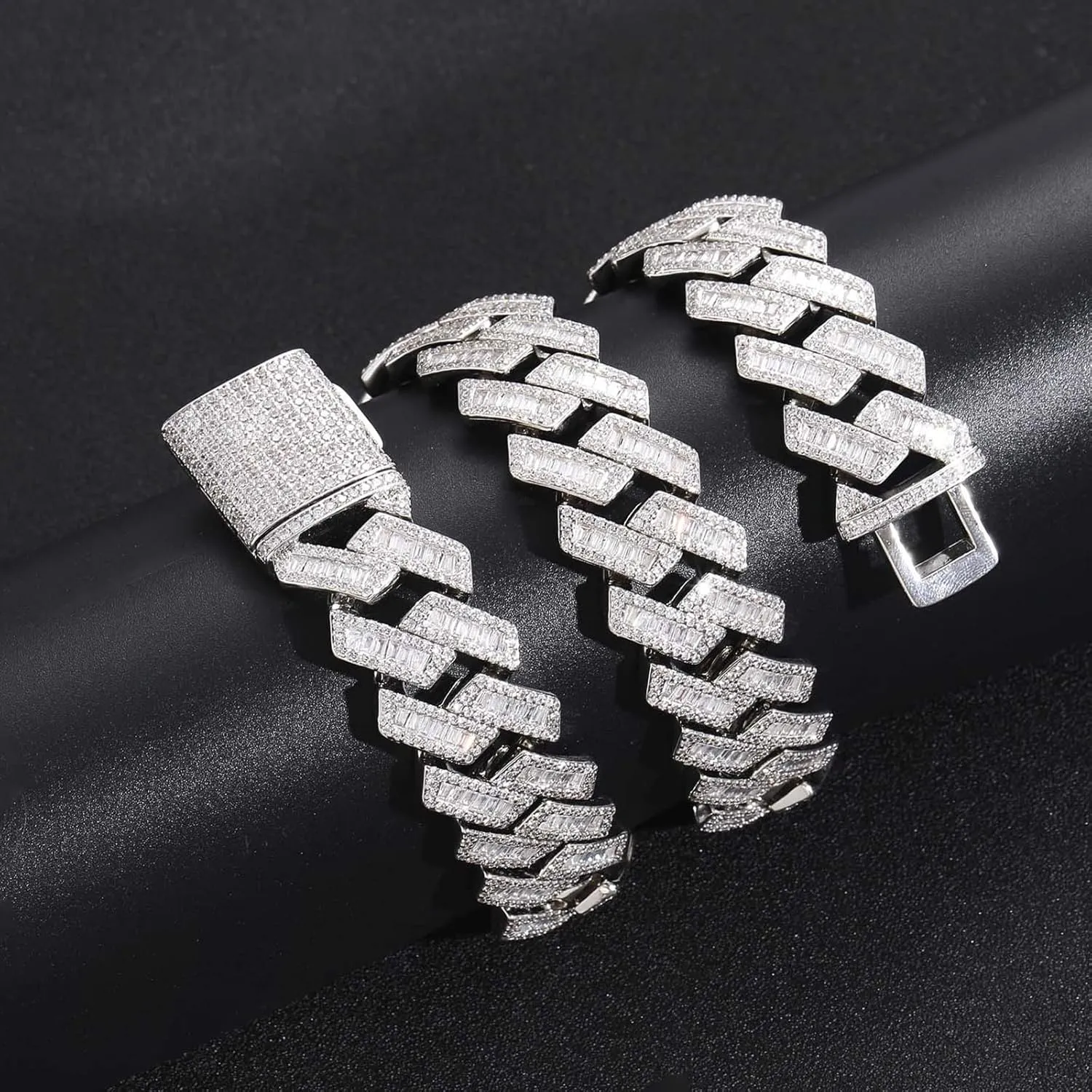 20mm Iced Out Cuban Link Chain 5A  Baguette Cubic Zirconia 18K White Gold Plated Bling Diamond Chain Hip Hop Rapper Luxury Cuban Link Necklace Jewelry for Men and Women
