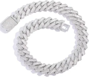 20mm Iced Out Cuban Link Chain 5A  Baguette Cubic Zirconia 18K White Gold Plated Bling Diamond Chain Hip Hop Rapper Luxury Cuban Link Necklace Jewelry for Men and Women