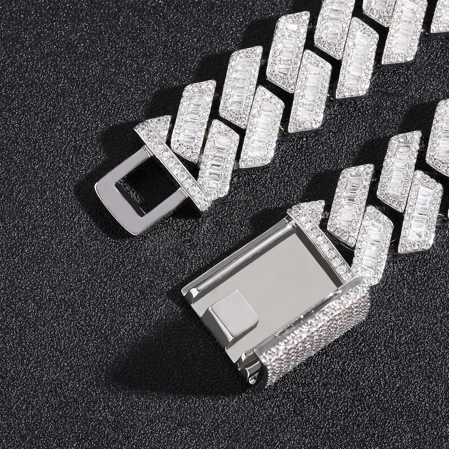 20mm Iced Out Cuban Link Chain 5A  Baguette Cubic Zirconia 18K White Gold Plated Bling Diamond Chain Hip Hop Rapper Luxury Cuban Link Necklace Jewelry for Men and Women