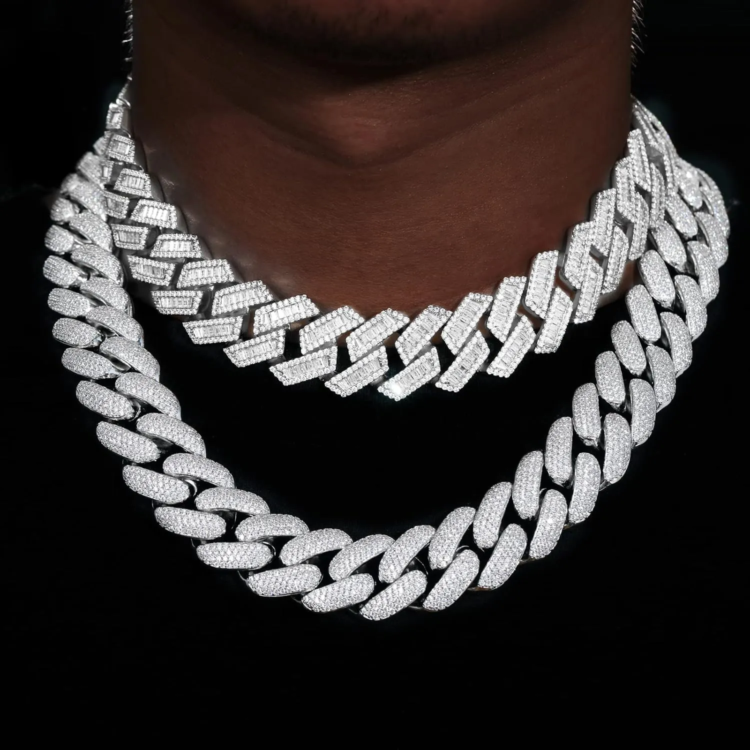 20mm Iced Out Cuban Link Chain 5A  Baguette Cubic Zirconia 18K White Gold Plated Bling Diamond Chain Hip Hop Rapper Luxury Cuban Link Necklace Jewelry for Men and Women