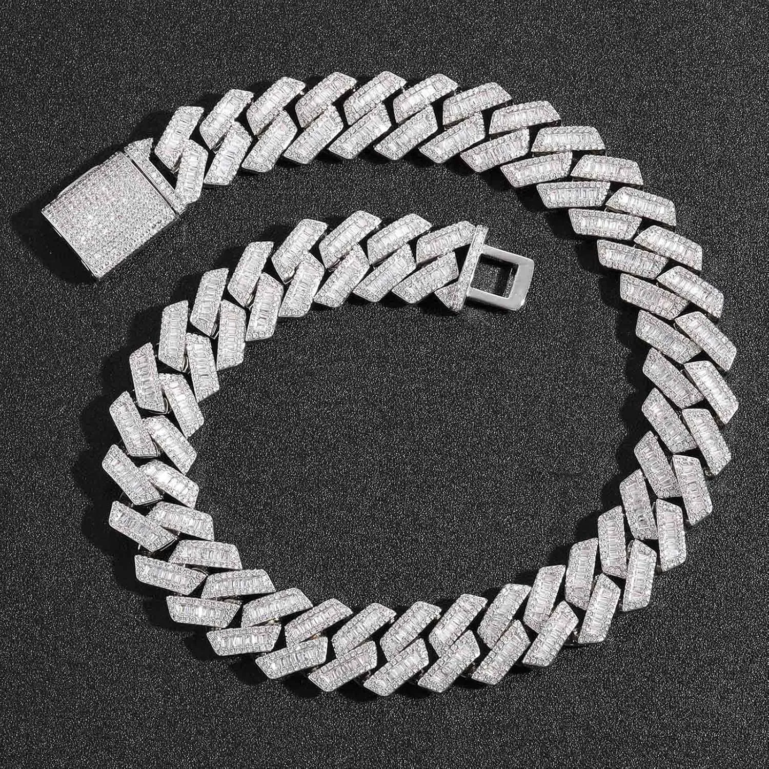 20mm Iced Out Cuban Link Chain 5A  Baguette Cubic Zirconia 18K White Gold Plated Bling Diamond Chain Hip Hop Rapper Luxury Cuban Link Necklace Jewelry for Men and Women