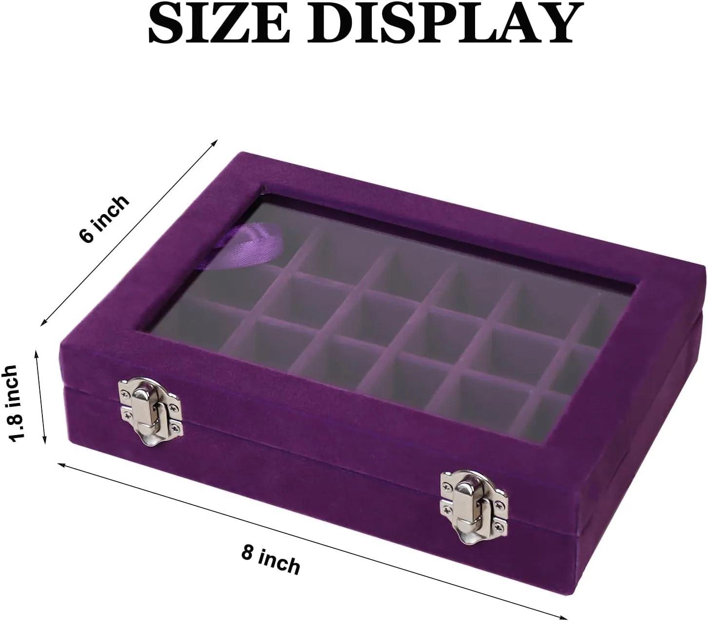 24 Grid Velvet Jewelry Tray for Drawers Detachable Earrings Holder Organizer Earring Case Jewelry Showcase Box Glass Clear Lid Showcase Display Storage Ring Trays (Purple)