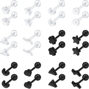 24Pcs Plastic Earrings For Sensitive Ears Silicone Medical Clear Tragus Cartilage Daith Studs Retainers for Women 16G