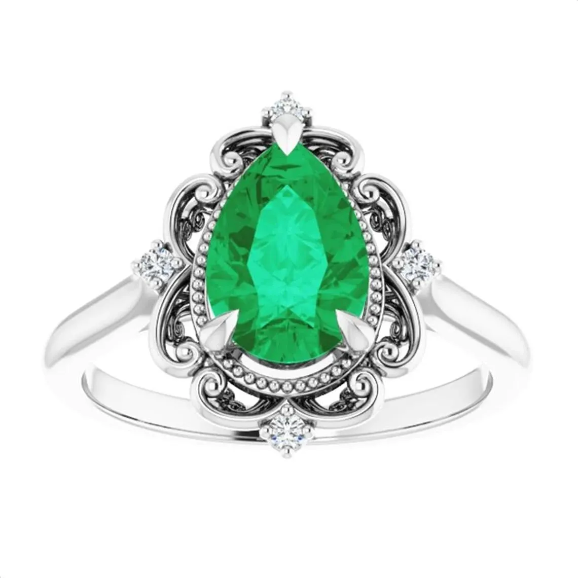 2.5 CT Victorian Pear Shape Emerald Ring 14k Yellow Gold, Vintage Green Emerald Ring, Antique Tear Drop Emerald Engagement Ring, May Birthstone Ring, Wedding/Bridal Rings