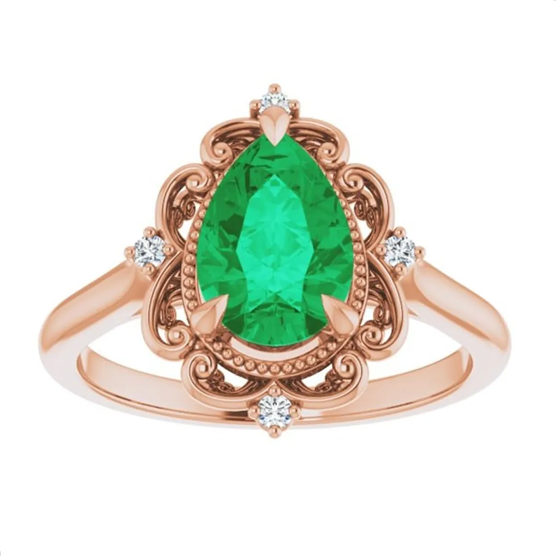 2.5 CT Victorian Pear Shape Emerald Ring 14k Yellow Gold, Vintage Green Emerald Ring, Antique Tear Drop Emerald Engagement Ring, May Birthstone Ring, Wedding/Bridal Rings