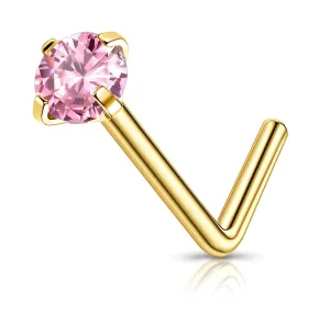 2mm 14k Gold Plated G23 Titanium L Shaped Nose Rings Studs for Sensitive Skin Hypoallergenic 20g Cubic Zircon Handmade Thin Nose Rings L Shaped Nose Piercings Studs for Women Men Pink