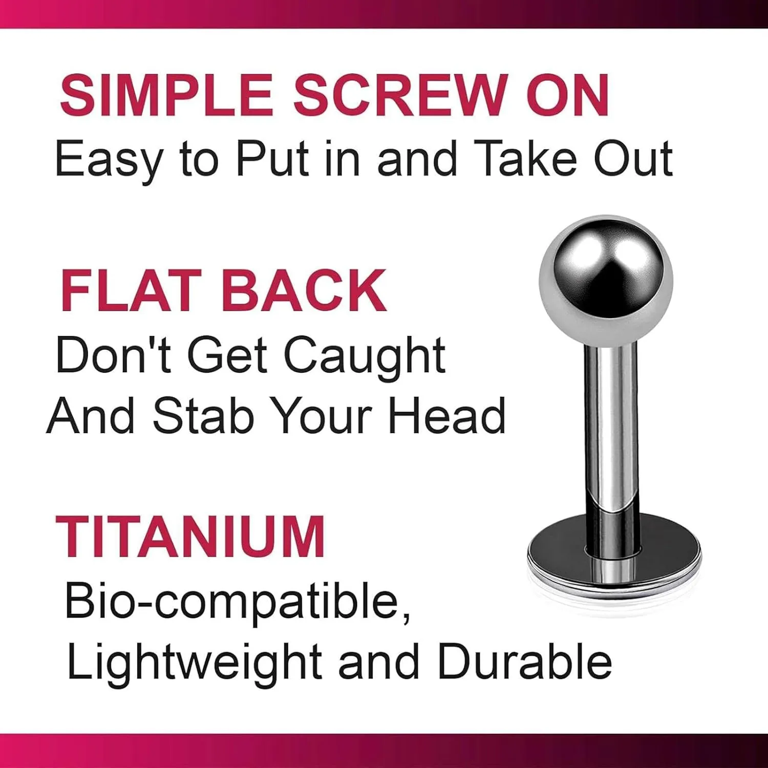 2pcs 16g Titanium Labret Studs Conch Piercing Lip Snake Bites Spider Ball Monroe Tragus Cartilage Helix B2ACX Pick Size