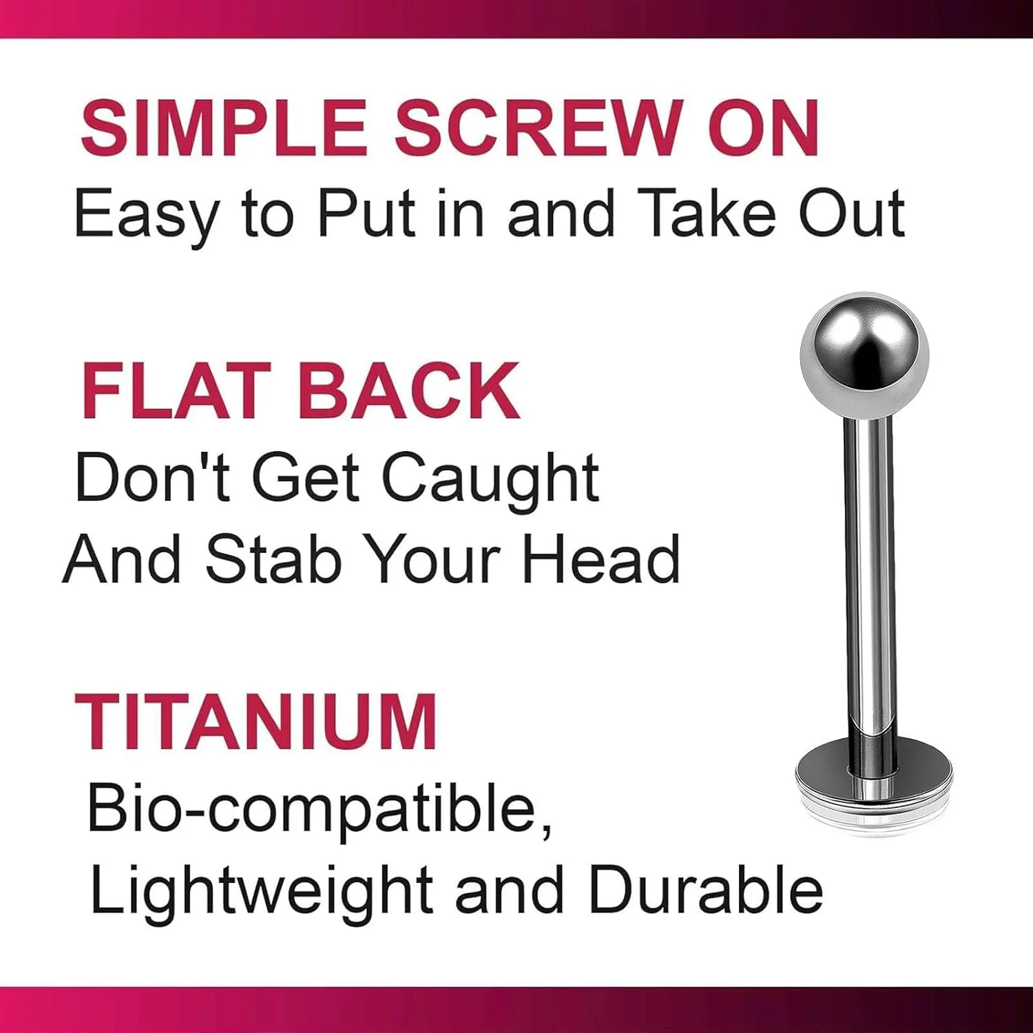 2pcs 16g Titanium Labret Studs Conch Piercing Lip Snake Bites Spider Ball Monroe Tragus Cartilage Helix B2ACX Pick Size