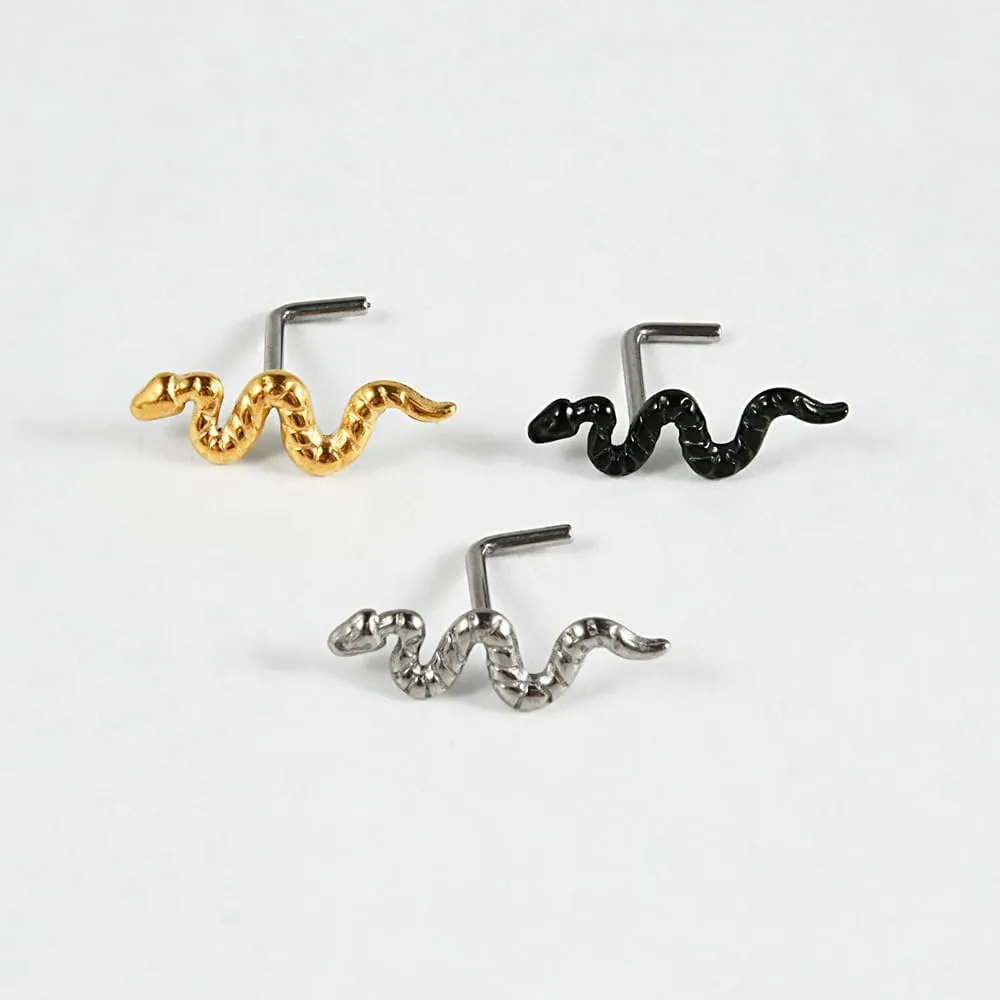 2Pcs 20G Snake L-Shaped Nose Rings Studs G23 Titanium Nose Studs Nose Piercing Jewelry Halloween Piercings for Women Men