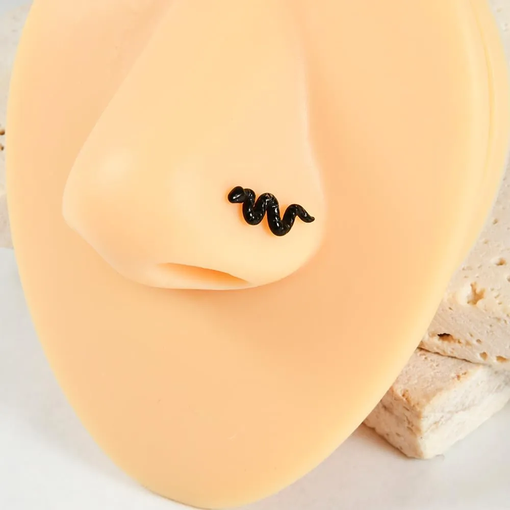 2Pcs 20G Snake L-Shaped Nose Rings Studs G23 Titanium Nose Studs Nose Piercing Jewelry Halloween Piercings for Women Men