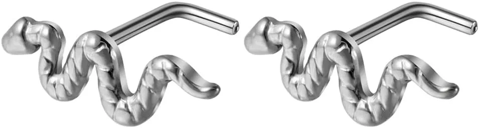 2Pcs 20G Snake L-Shaped Nose Rings Studs G23 Titanium Nose Studs Nose Piercing Jewelry Halloween Piercings for Women Men
