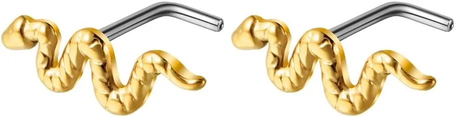 2Pcs 20G Snake L-Shaped Nose Rings Studs G23 Titanium Nose Studs Nose Piercing Jewelry Halloween Piercings for Women Men
