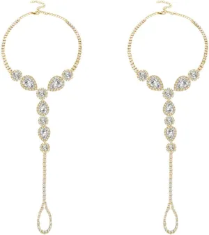 2Pcs Diamond Foot Chain Barefoot Sandals Anklet with Toe Ring Rhinestone CZ Crystal Ankle Bracelet Ankle Chain Summer Beach Wedding Foot Jewelry Dainty Party Accessories