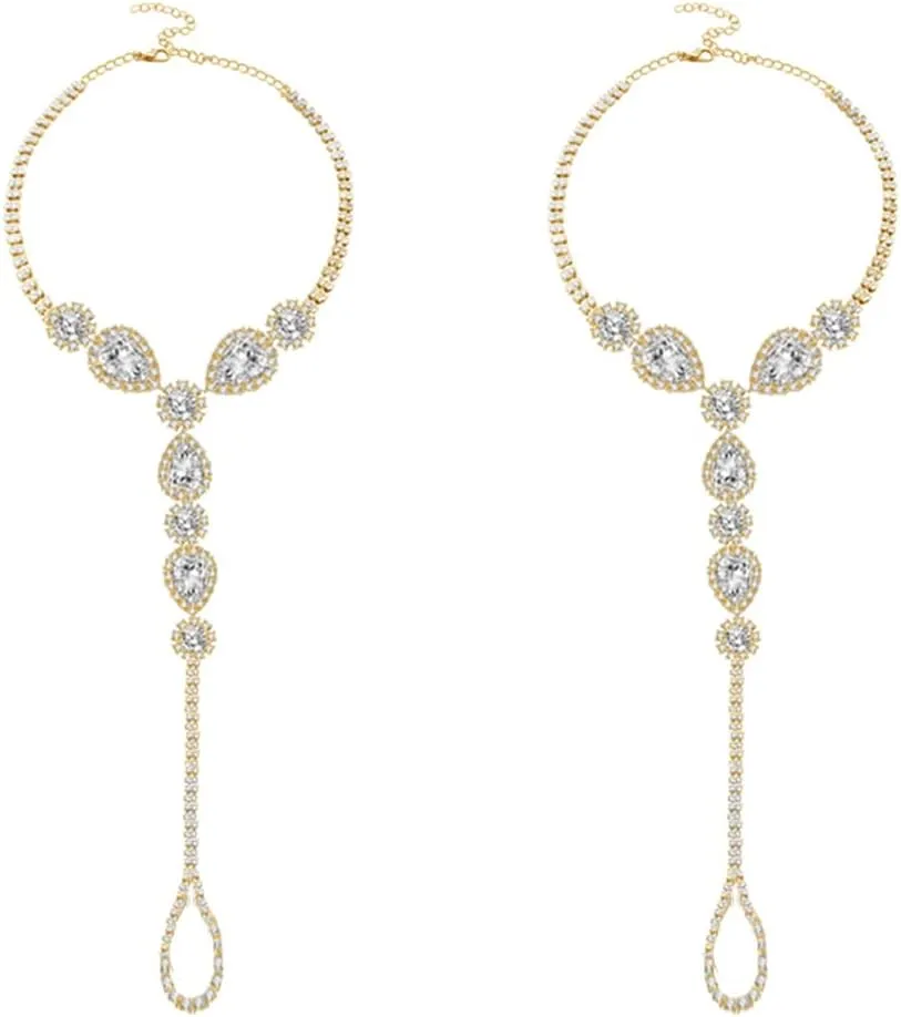 2Pcs Diamond Foot Chain Barefoot Sandals Anklet with Toe Ring Rhinestone CZ Crystal Ankle Bracelet Ankle Chain Summer Beach Wedding Foot Jewelry Dainty Party Accessories