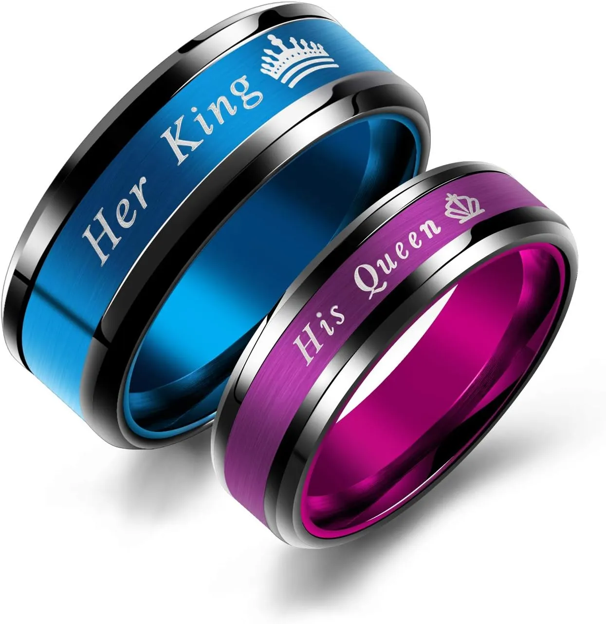 2pcs His Queen & Her King Crown Couple Rings His and Her Wedding Engagement Band Anniversary Promise Rings Set for Him and Her Valentine's Gifts
