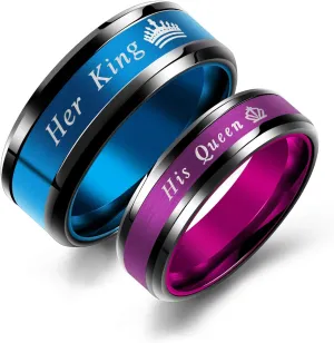 2pcs His Queen & Her King Crown Couple Rings His and Her Wedding Engagement Band Anniversary Promise Rings Set for Him and Her Valentine's Gifts