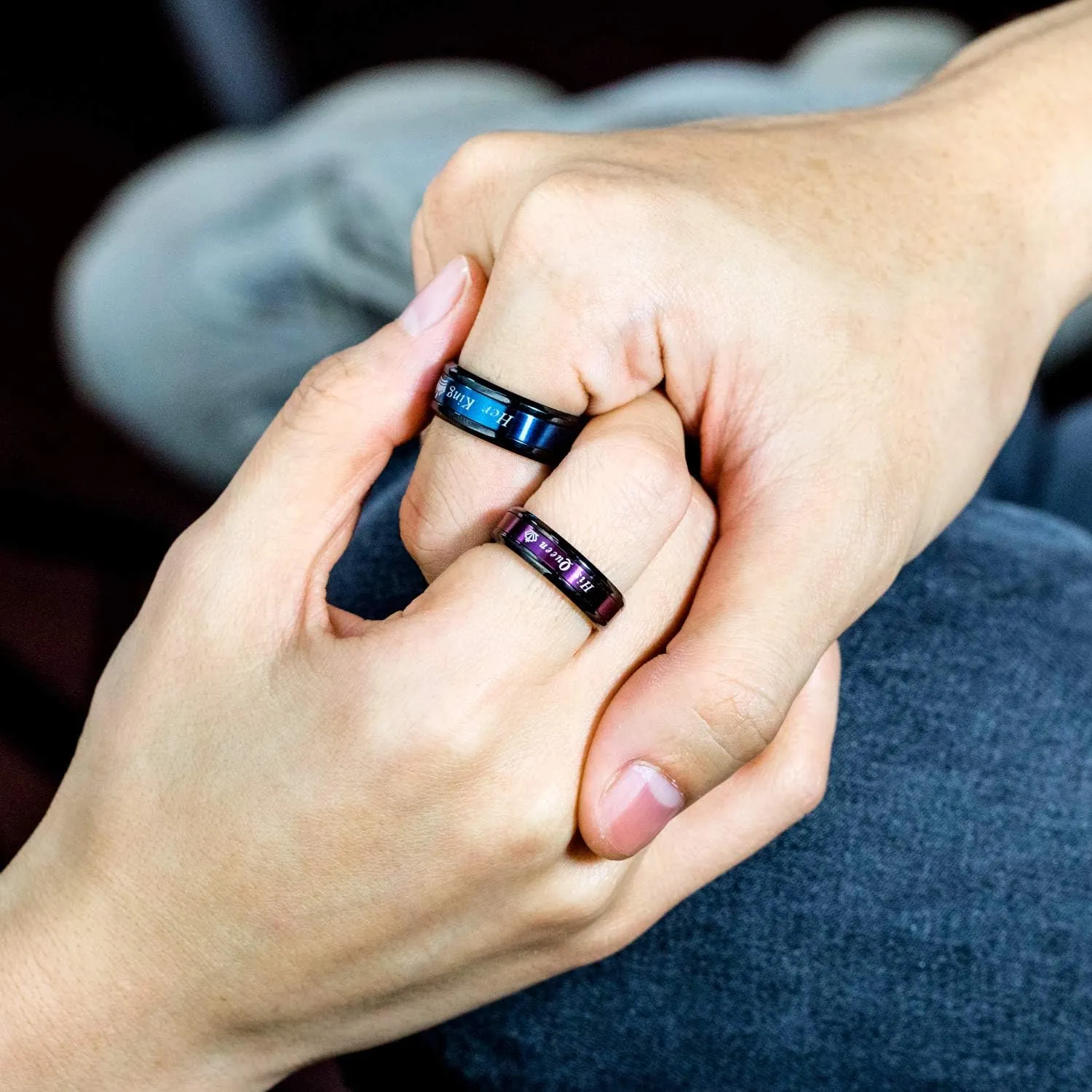 2pcs His Queen & Her King Crown Couple Rings His and Her Wedding Engagement Band Anniversary Promise Rings Set for Him and Her Valentine's Gifts