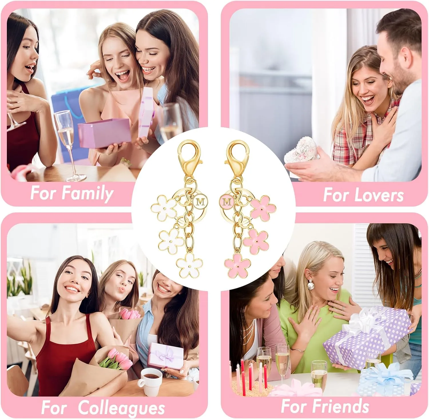 2Pcs Initial Letter L Keychain Cute Flower Key Chains Pink White Bag Key Charms for Women Girls Personalized Letter Gifts