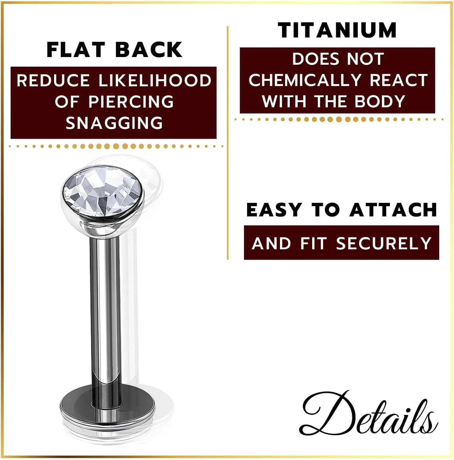 2Pcs Titanium G23 16g Labret Studs Piercing Jewelry Monroe Tragus Vertical Labret 3mm Clear Half Ball Crystal More Choices