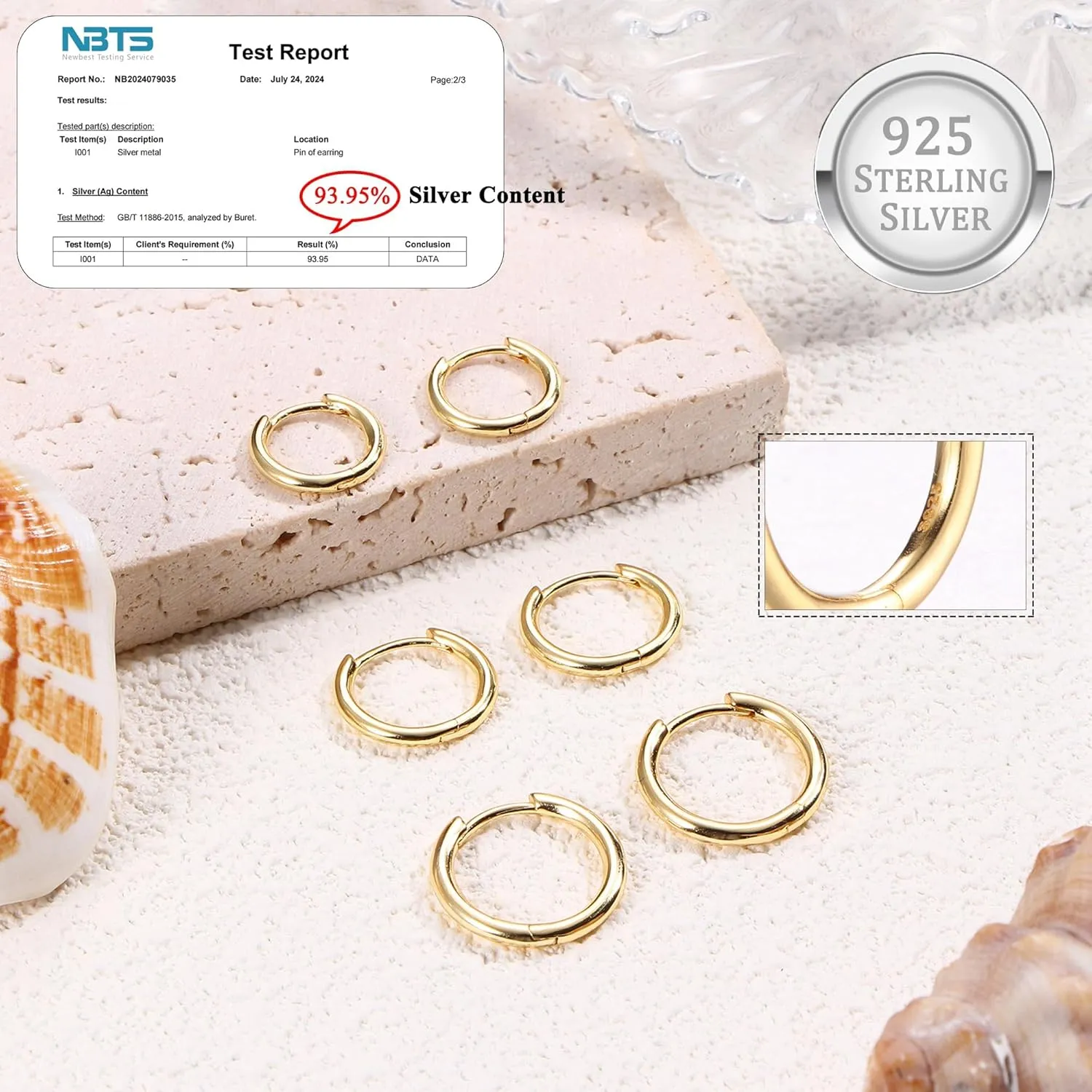 3 Pairs 925 Sterling Silver Hoop Earrings for Women Men Lightweight Small Helix Cartilage Hinged Hoop Earrings 18K White Gold Plated Huggie Hoop Earrings Set 6mm 8mm 10mm 12mm
