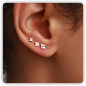 3 Pairs Flower Stud Earrings, Gold Flat Back Stud Earrings for Women, Tiny Cartilage Piercing Set for Multiple Piercing Dainty Jewelry, Small Helix Jewelry as Tragus Accessories