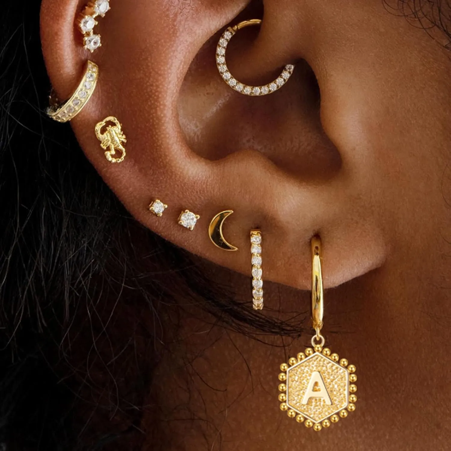 3 Pairs Gold Huggie Hoop Earrings and CZ Stud Earrings Set for Women, 14K Gold Hypoallergenic Plated Initial Dangle Hoop Earrings,Cubic Zirconia Tiny Earrings for Cartilage