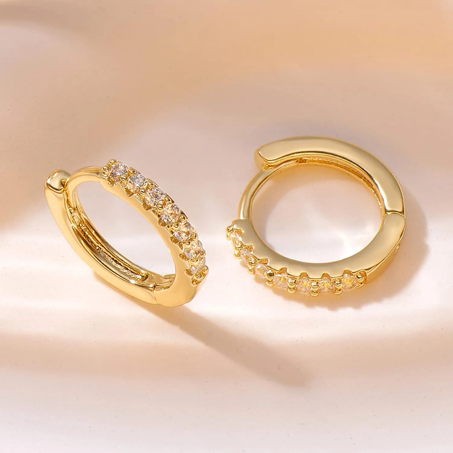 3 Pairs Gold Huggie Hoop Earrings and CZ Stud Earrings Set for Women, 14K Gold Hypoallergenic Plated Initial Dangle Hoop Earrings,Cubic Zirconia Tiny Earrings for Cartilage