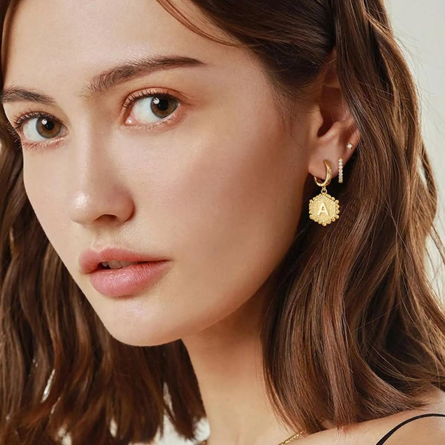 3 Pairs Gold Huggie Hoop Earrings and CZ Stud Earrings Set for Women, 14K Gold Hypoallergenic Plated Initial Dangle Hoop Earrings,Cubic Zirconia Tiny Earrings for Cartilage
