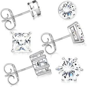 3 Pairs Large Comfy Back Stud Earrings Hypoallergenic 925 Sterling Silver Post Earrings 14K Gold CZ Earrings Studs Simple Dainty Piercing Jewelry Gifts for Women Men Valentines Day Gifts