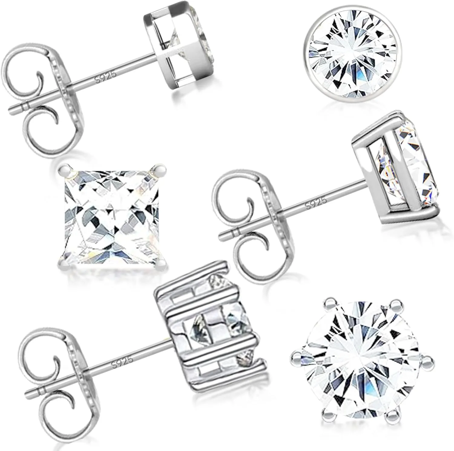 3 Pairs Large Comfy Back Stud Earrings Hypoallergenic 925 Sterling Silver Post Earrings 14K Gold CZ Earrings Studs Simple Dainty Piercing Jewelry Gifts for Women Men Valentines Day Gifts