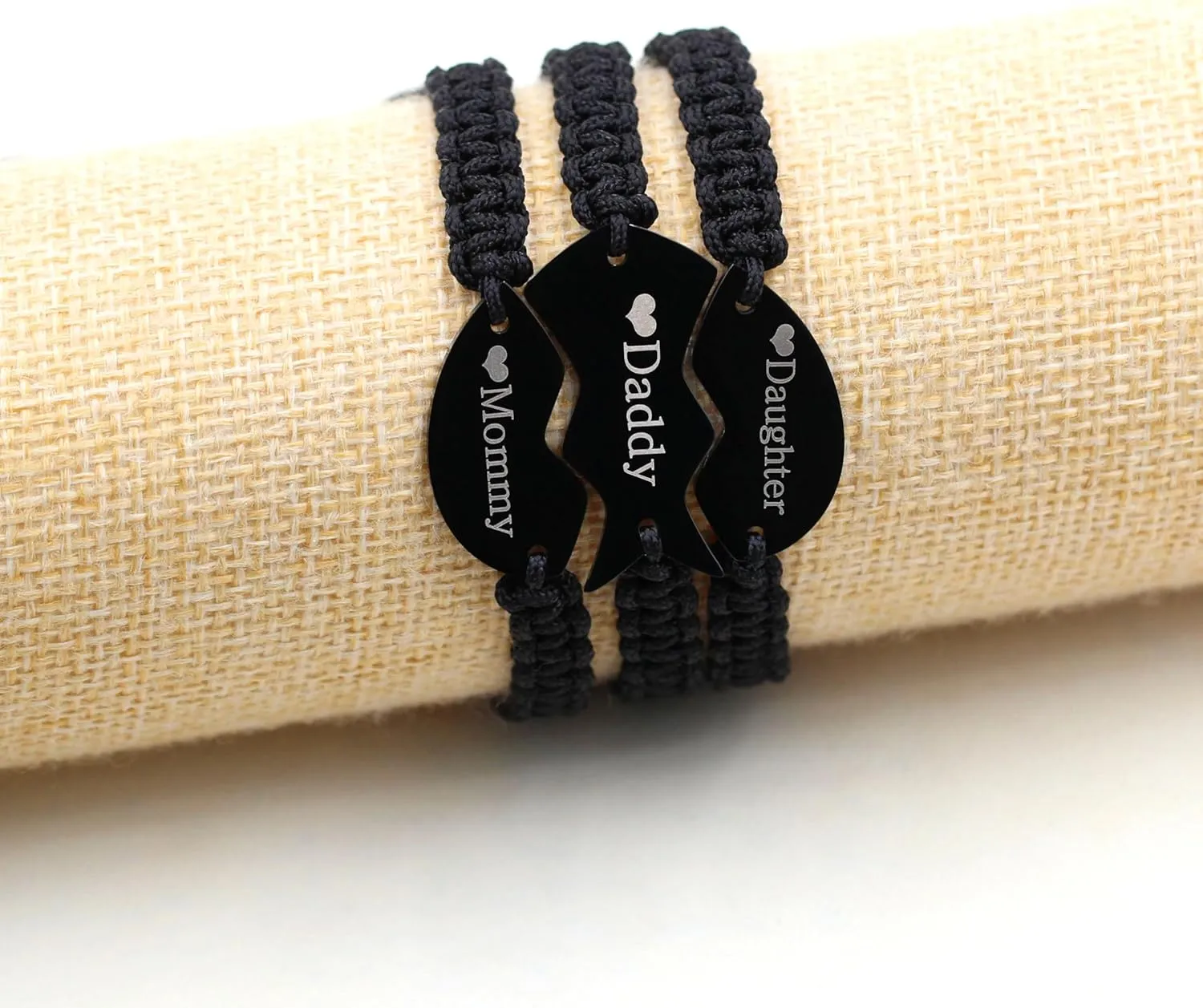 3 Pcs Puzzle Heart Piece Bracelet SetHandmade Braided Black String Wrist Matching Puzzle Bracelets Adjustable Rope Friendship Gifts Jewelry for Best Friends Sisters