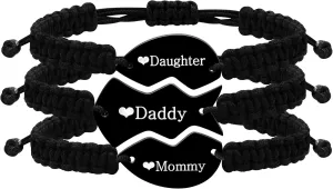 3 Pcs Puzzle Heart Piece Bracelet SetHandmade Braided Black String Wrist Matching Puzzle Bracelets Adjustable Rope Friendship Gifts Jewelry for Best Friends Sisters
