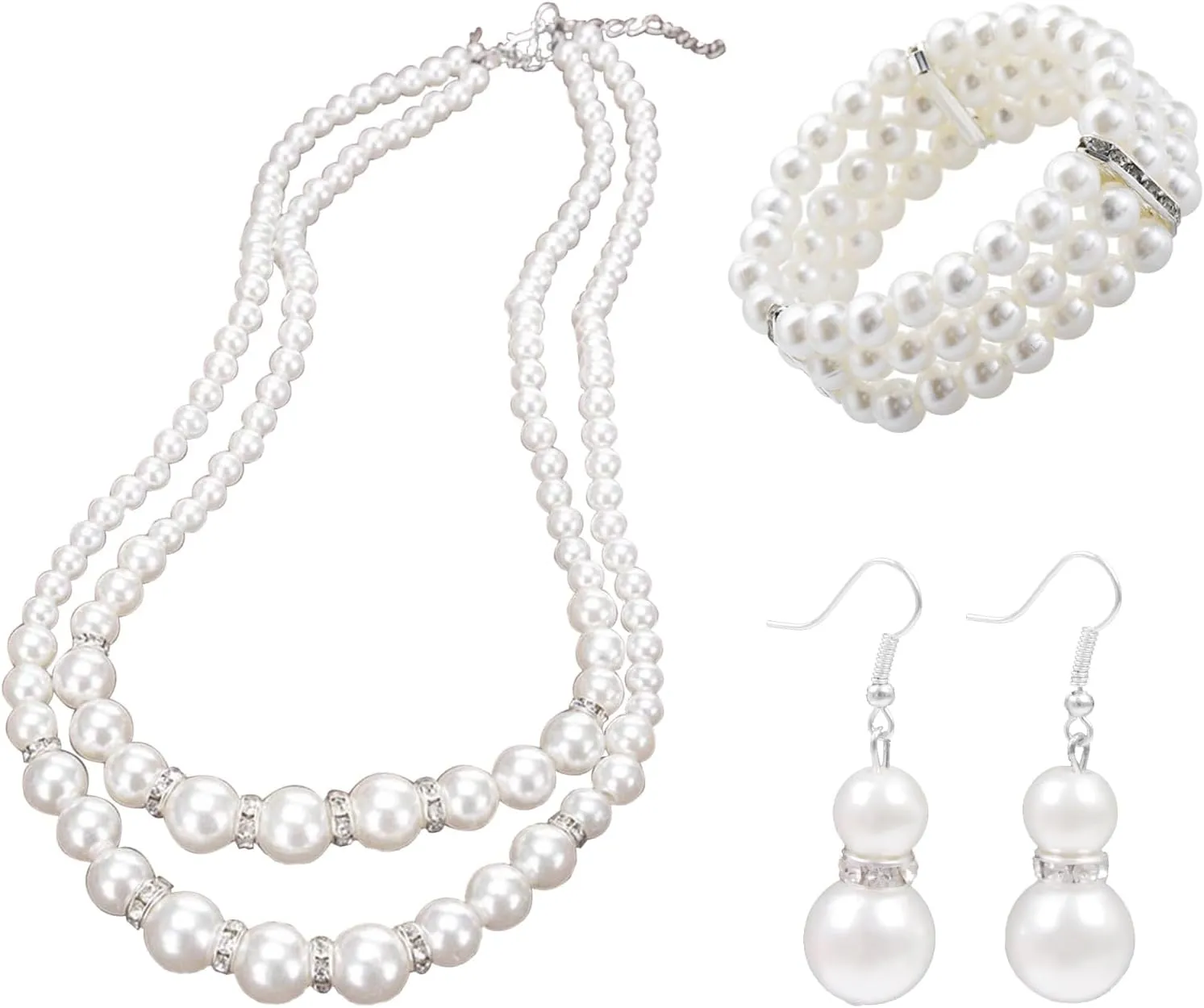 3 Piece Pearl Sets For Women Includes Pearl Necklace, Bracelet, And Earrings, Perfect For Wedding Or Costume Jewelry, Featuring Peralta Necklace And Hicarer Bracelets