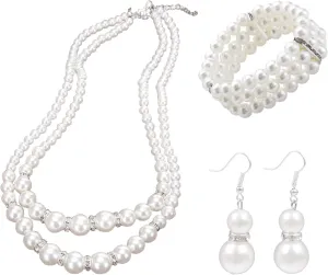 3 Piece Pearl Sets For Women Includes Pearl Necklace, Bracelet, And Earrings, Perfect For Wedding Or Costume Jewelry, Featuring Peralta Necklace And Hicarer Bracelets